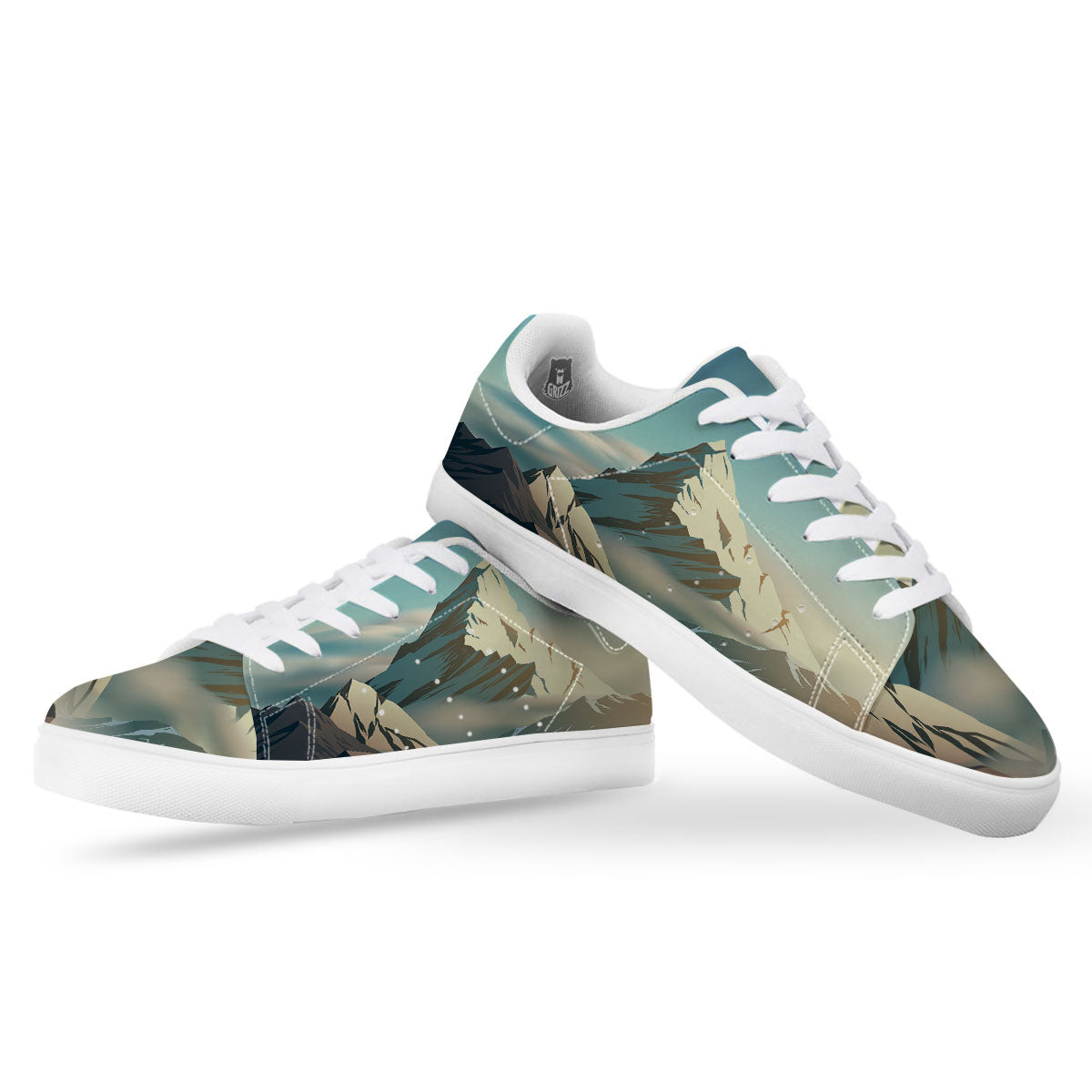 High Mountain Print White Low Top Sneakers-grizzshop