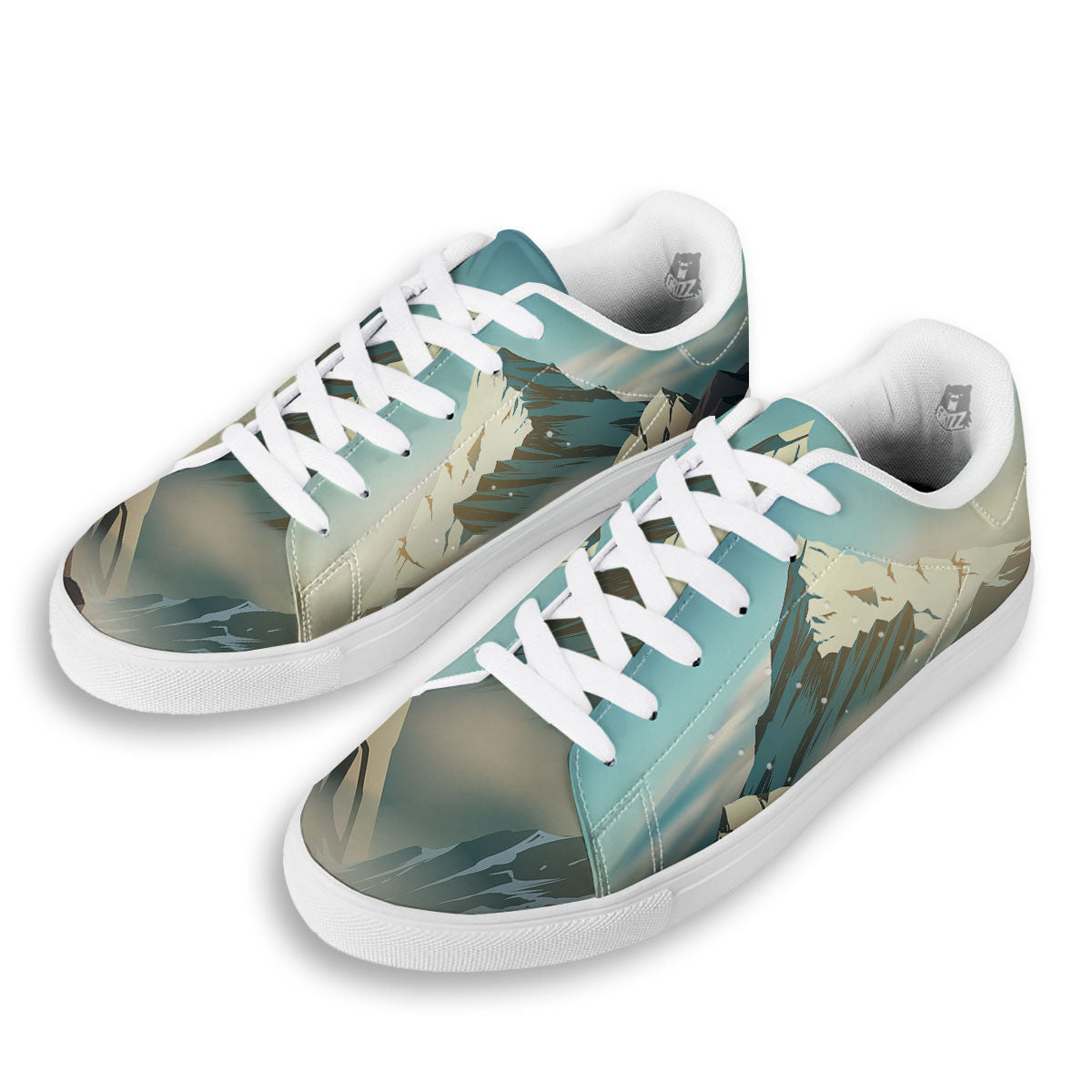 High Mountain Print White Low Top Sneakers-grizzshop