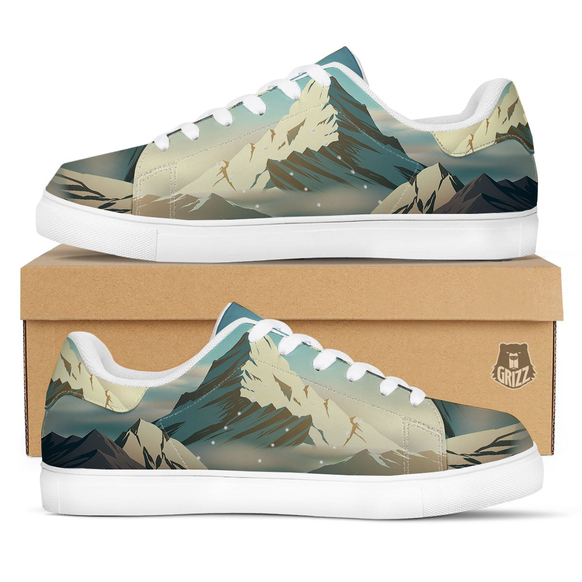 High Mountain Print White Low Top Sneakers-grizzshop