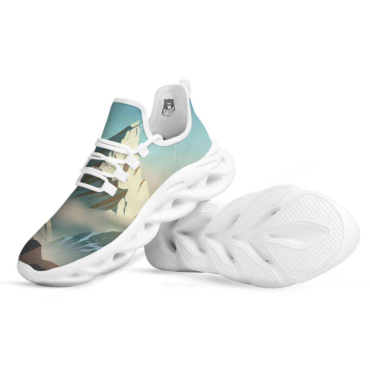 High Mountain Print White Running Shoes-grizzshop