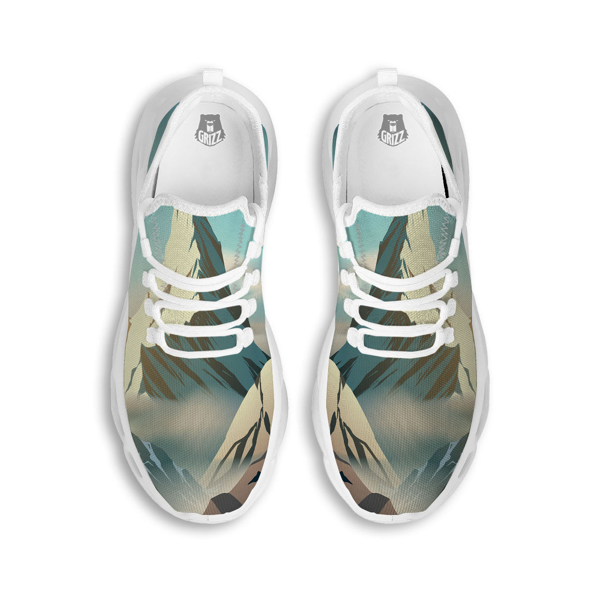 High Mountain Print White Running Shoes-grizzshop