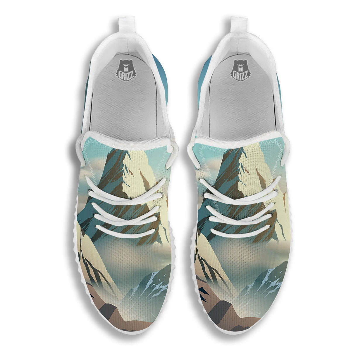 High Mountain Print White Walking Shoes-grizzshop