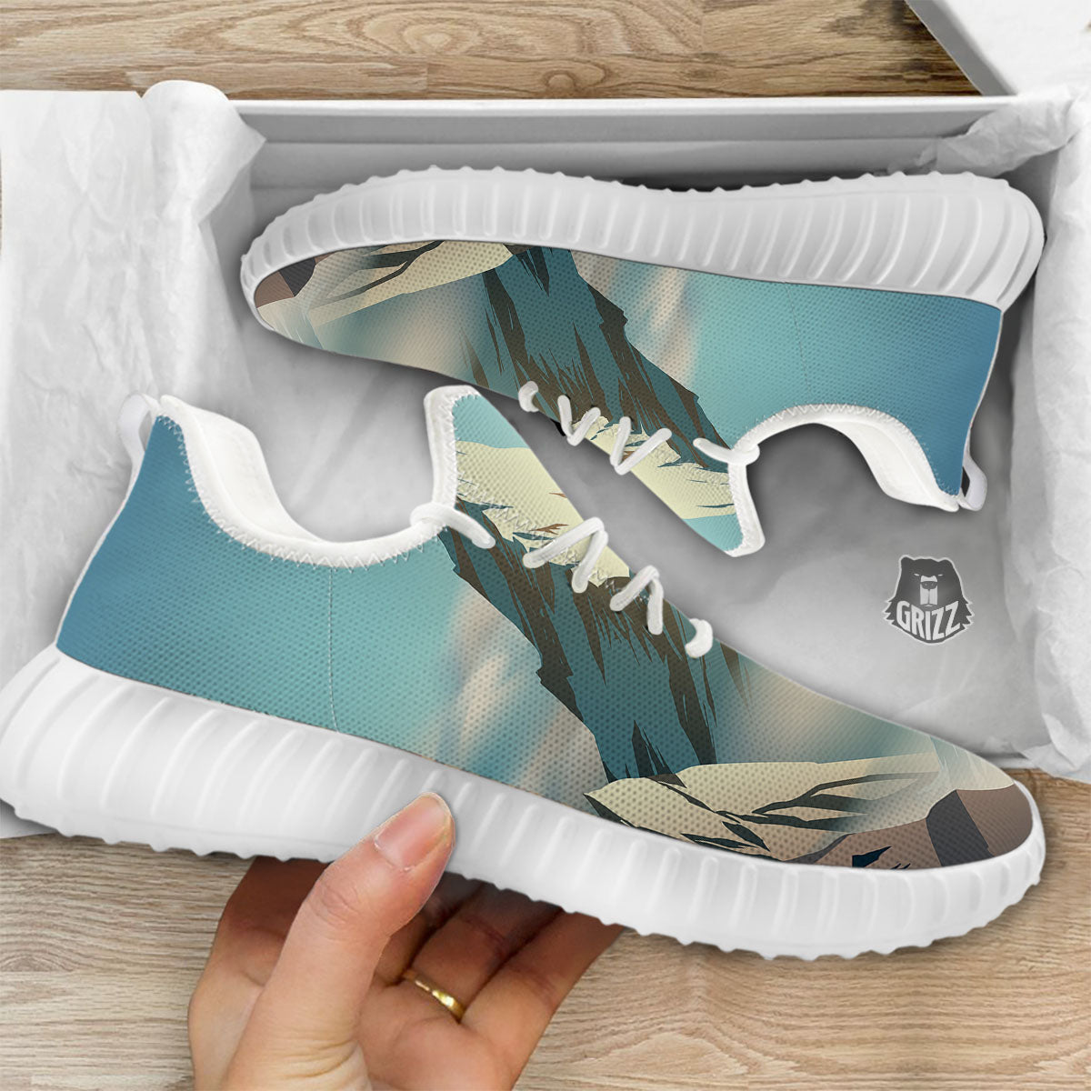 High Mountain Print White Walking Shoes-grizzshop