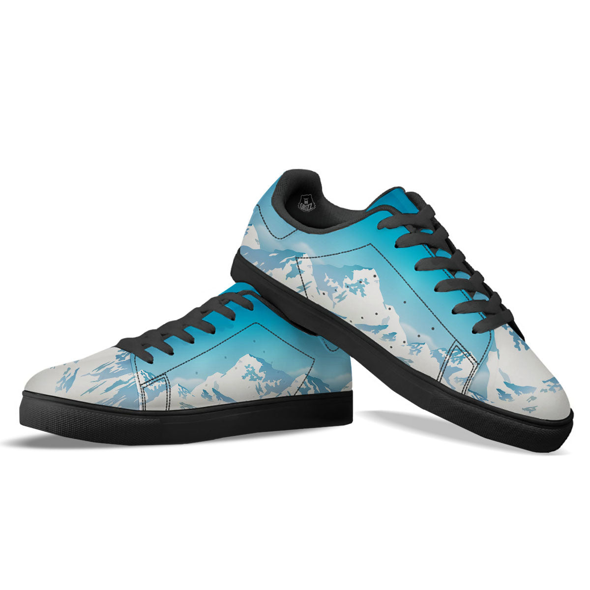 Himalaya Mountain Print Black Low Top Sneakers-grizzshop