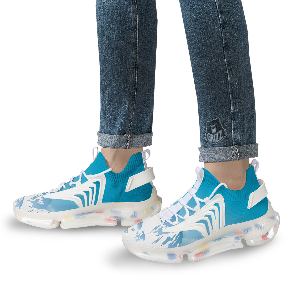 Himalaya Mountain Print White Gym Shoes-grizzshop