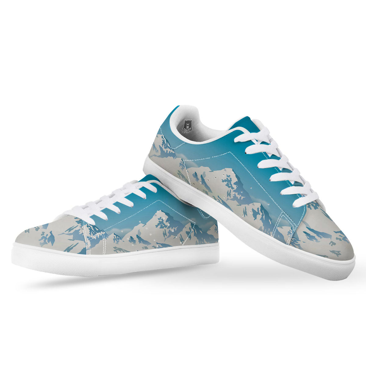 Himalaya Mountain Print White Low Top Sneakers-grizzshop
