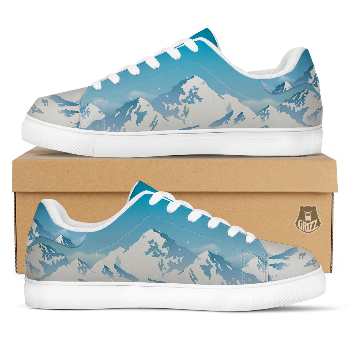 Himalaya Mountain Print White Low Top Sneakers-grizzshop