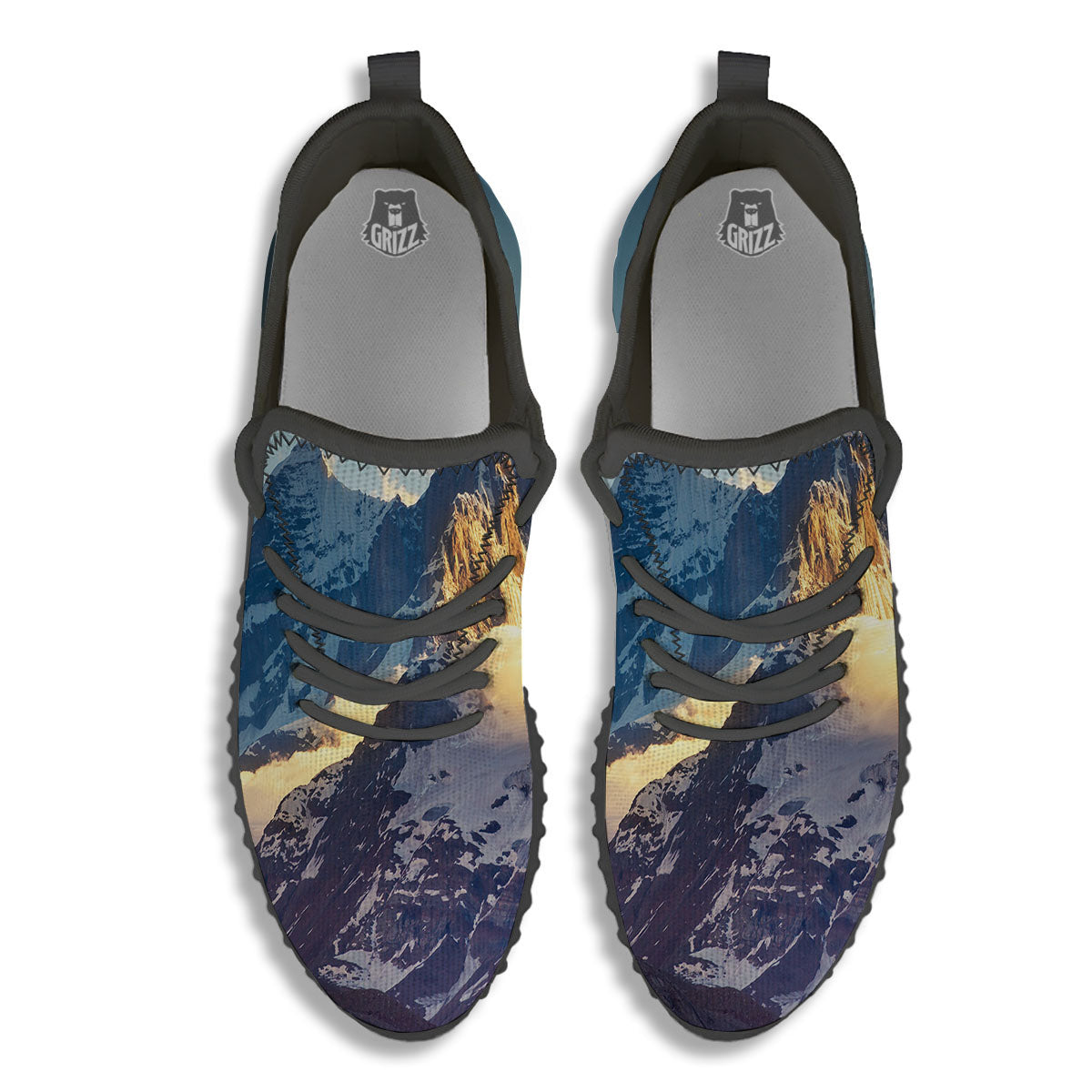 Himalayan Moutain Print Black Walking Shoes-grizzshop
