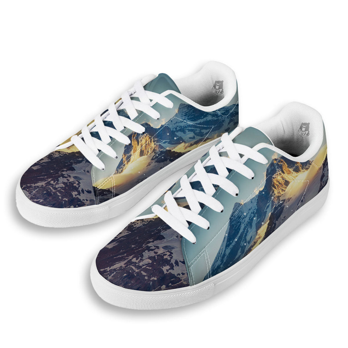 Himalayan Moutain Print White Low Top Sneakers-grizzshop