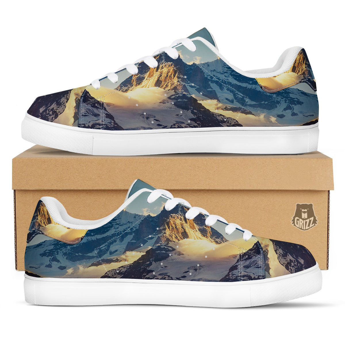 Himalayan Moutain Print White Low Top Sneakers-grizzshop