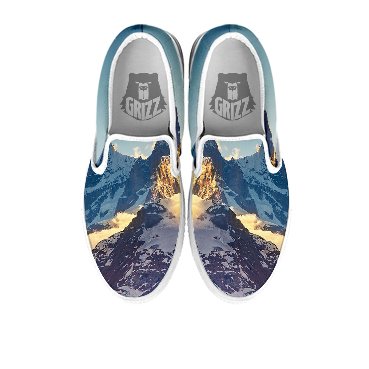 Himalayan Moutain Print White Slip On Shoes-grizzshop