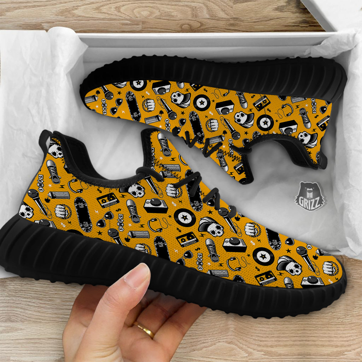 Hip Hop Equipment Print Pattern Black Walking Shoes-grizzshop