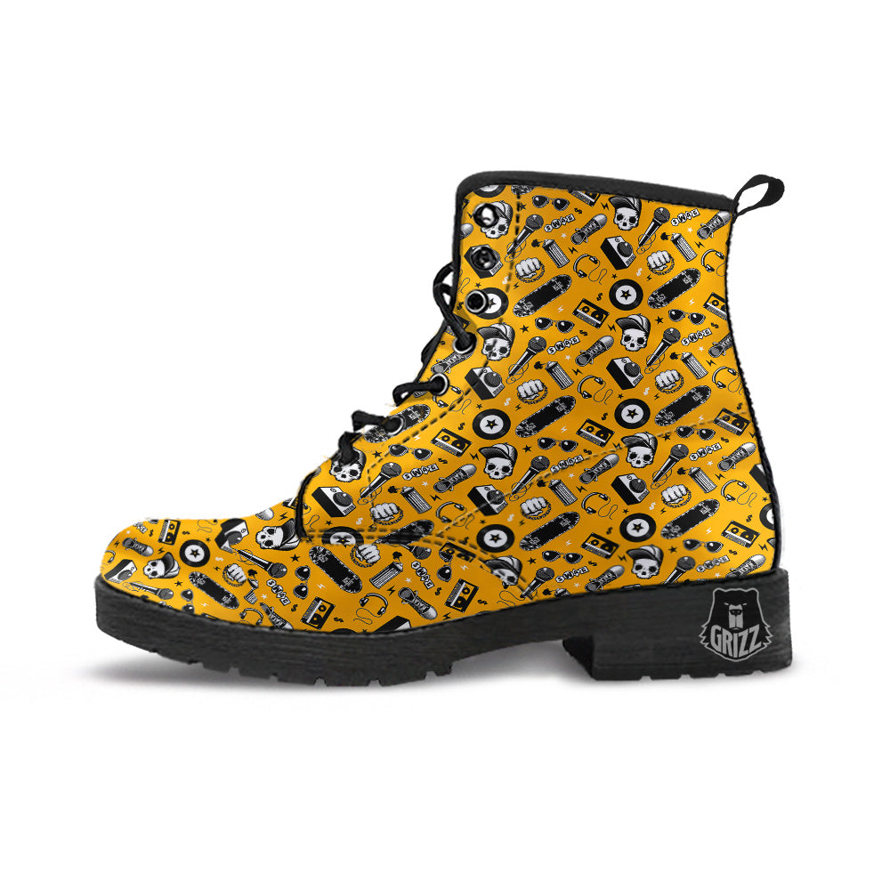 Hip Hop Equipment Print Pattern Leather Boots-grizzshop