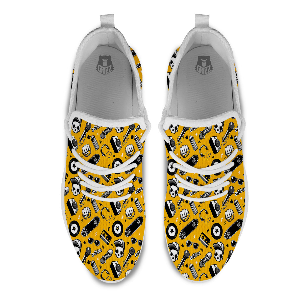 Hip Hop Equipment Print Pattern White Athletic Shoes-grizzshop