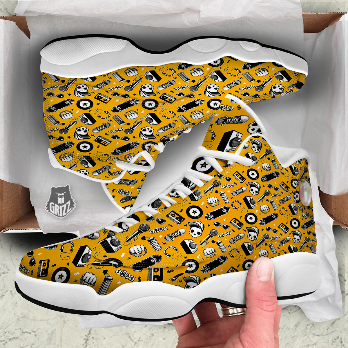 Hip Hop Equipment Print Pattern White Basketball Shoes-grizzshop
