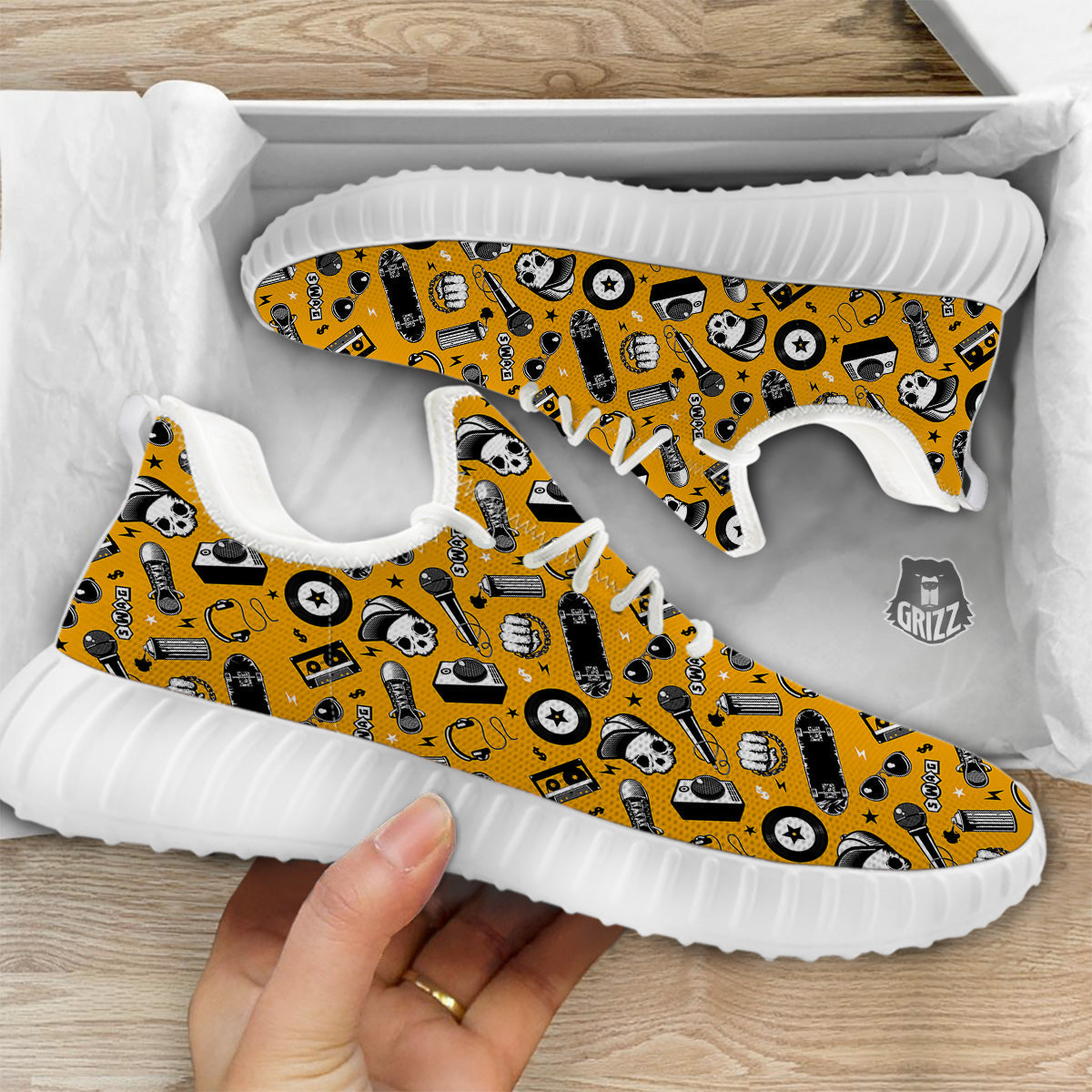 Hip Hop Equipment Print Pattern White Walking Shoes-grizzshop