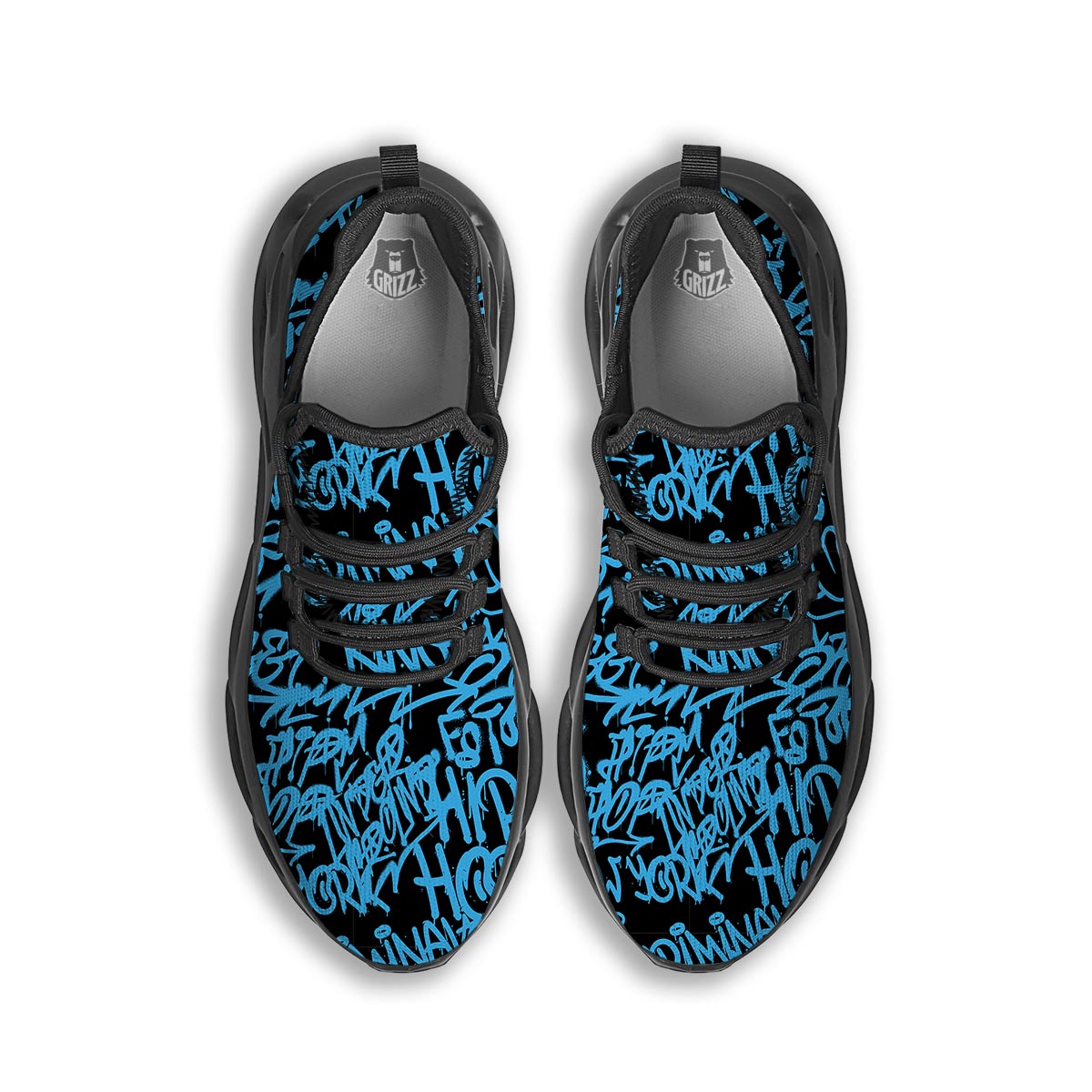 Hiphop Graffiti Blue Text Print Black Running Shoes-grizzshop