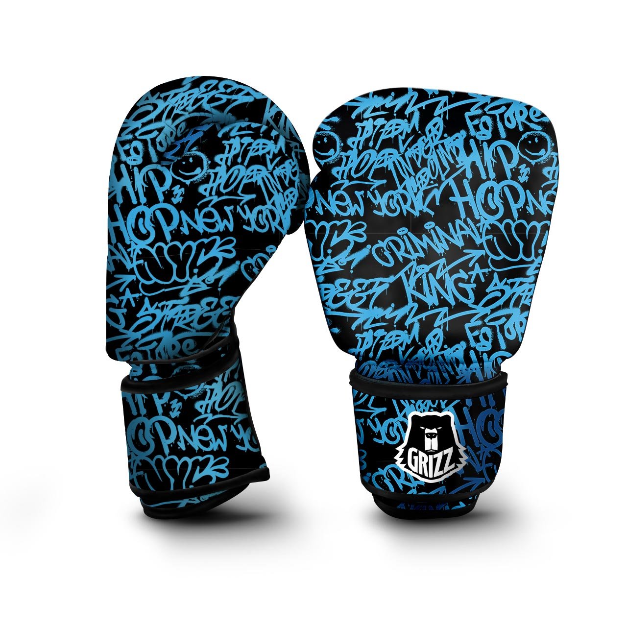 Hiphop Graffiti Blue Text Print Boxing Gloves-grizzshop