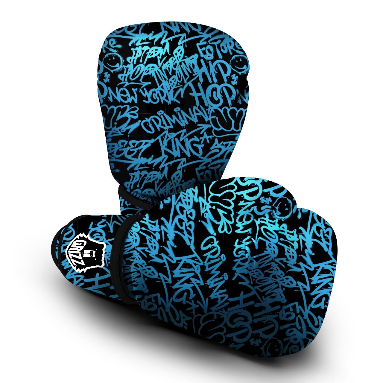 Hiphop Graffiti Blue Text Print Boxing Gloves-grizzshop