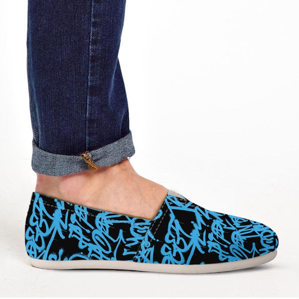 Hiphop Graffiti Blue Text Print Canvas Shoes-grizzshop