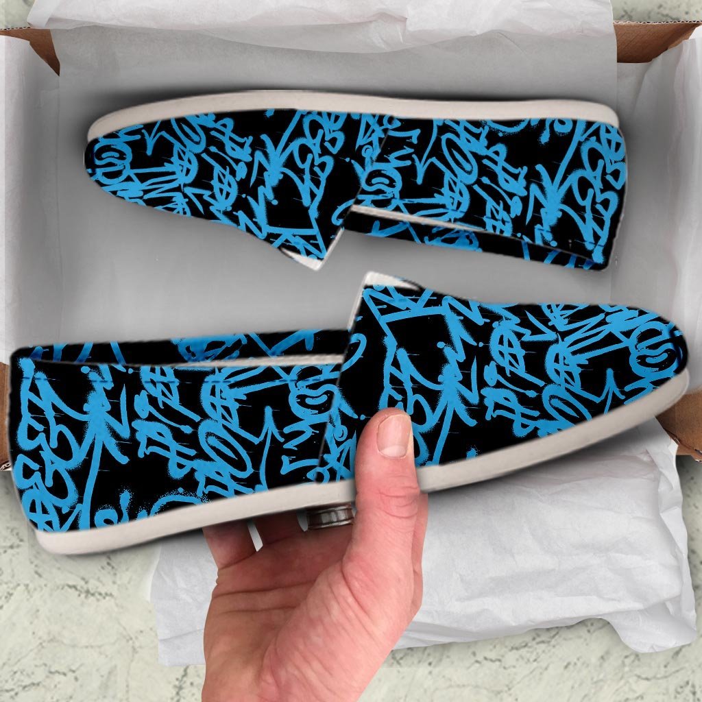 Hiphop Graffiti Blue Text Print Canvas Shoes-grizzshop