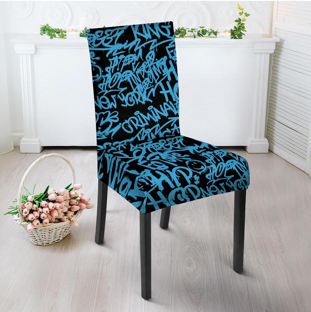 Hiphop Graffiti Blue Text Print Chair Cover-grizzshop