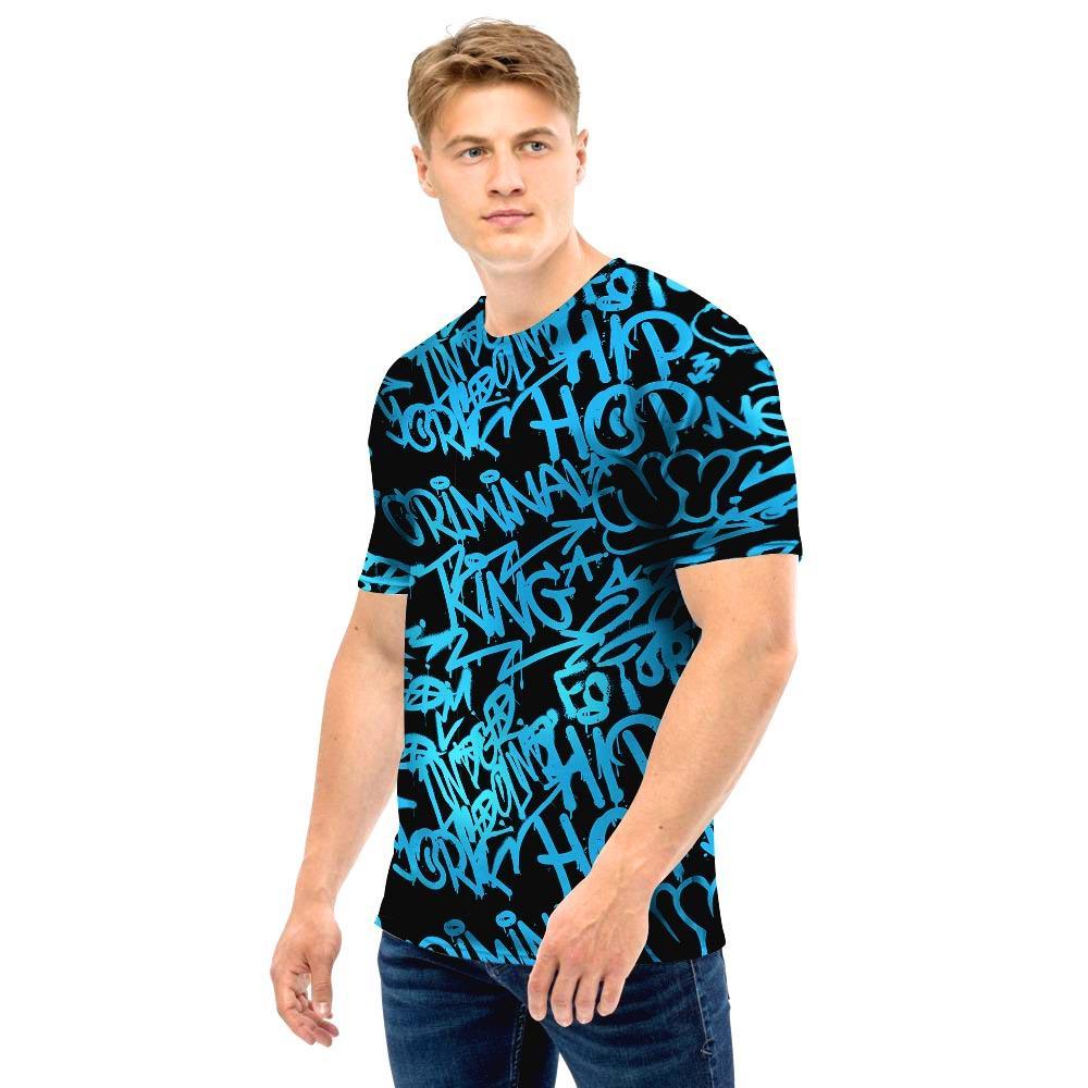 Hiphop Graffiti Blue Text Print Men T Shirt-grizzshop