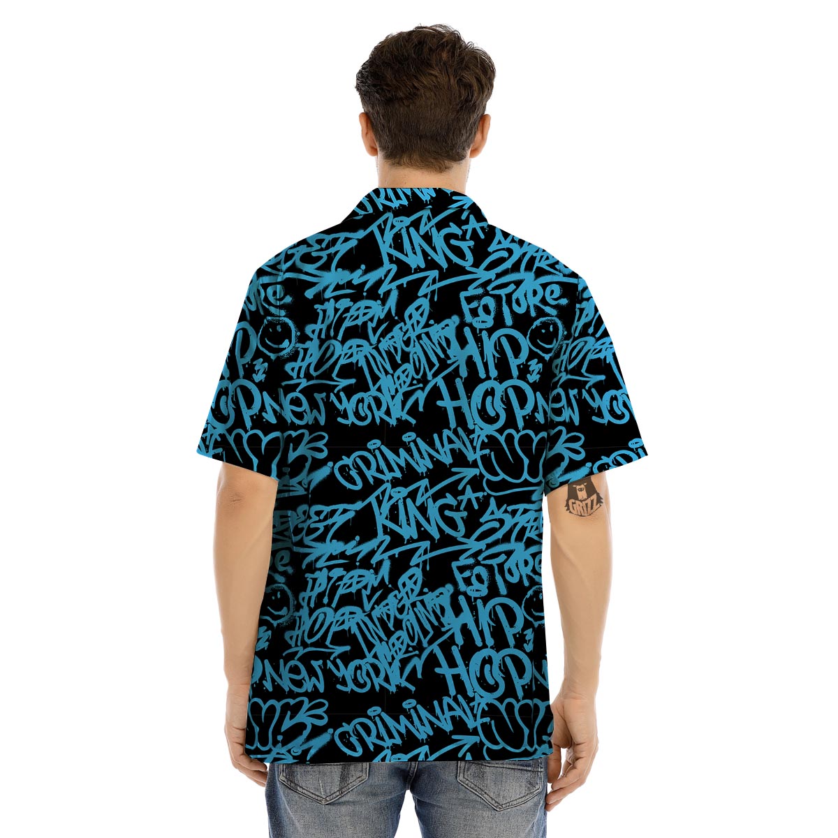 Hiphop Graffiti Blue Text Print Men’s Hawaiian Shirt-grizzshop