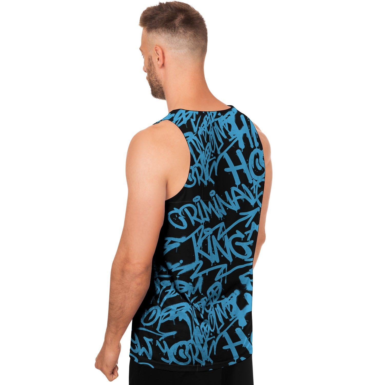 Hiphop Graffiti Blue Text Print Men's Tank Tops-grizzshop