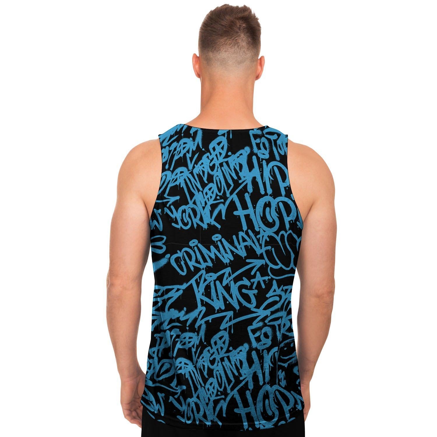 Hiphop Graffiti Blue Text Print Men's Tank Tops-grizzshop