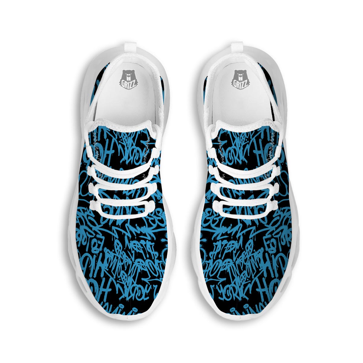 Hiphop Graffiti Blue Text Print White Running Shoes-grizzshop