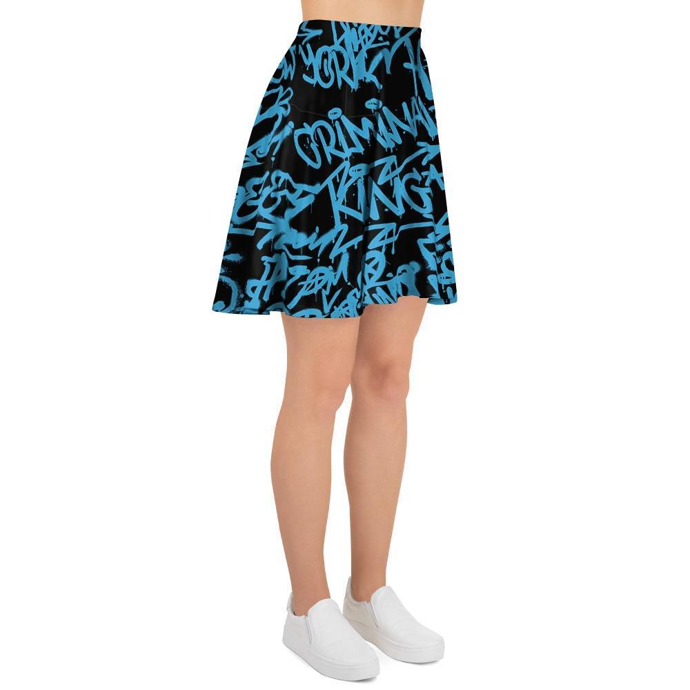 Hiphop Graffiti Blue Text Print Women's Skirt-grizzshop