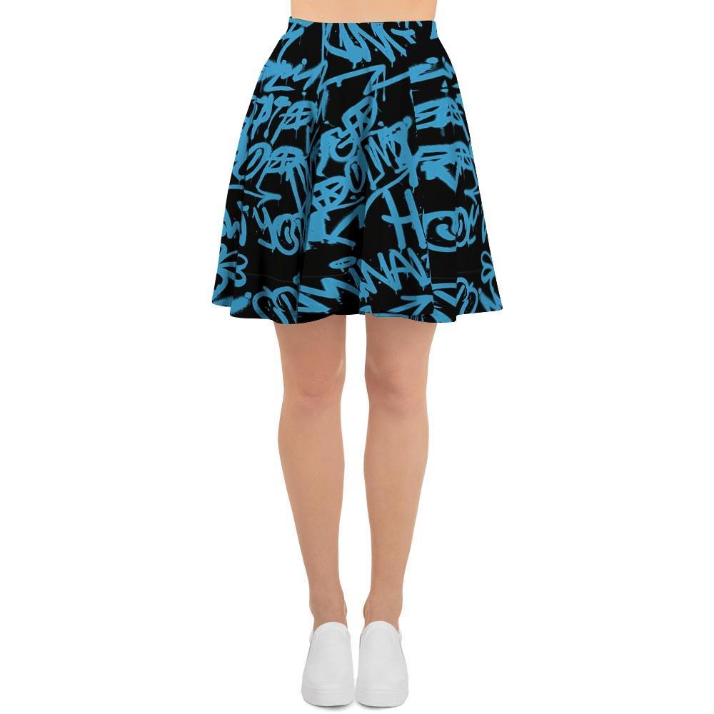 Hiphop Graffiti Blue Text Print Women's Skirt-grizzshop