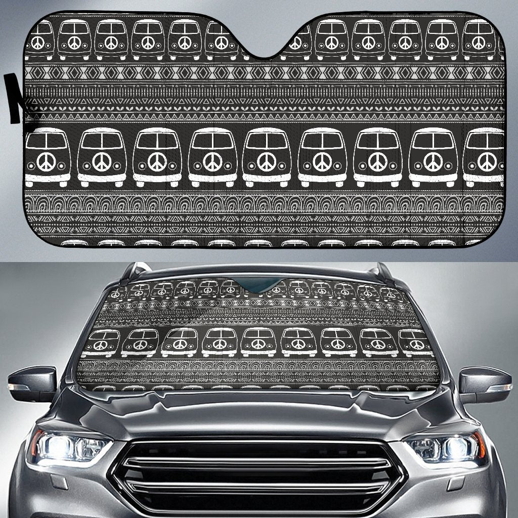Hippie Aztec Van Peace Sign Pattern Print Car Sun Shade-grizzshop