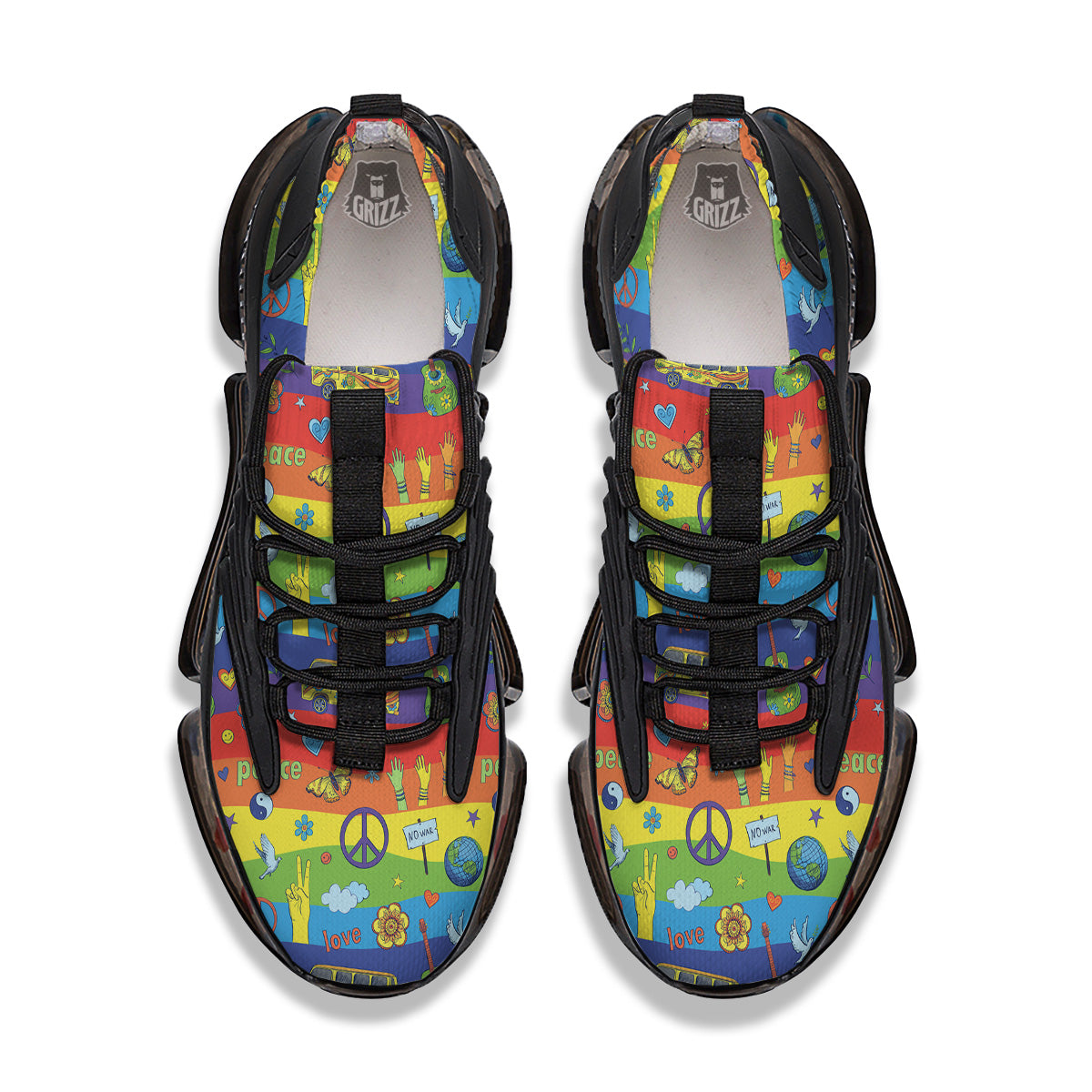 Hippie Drawing Psychedelic Wave Print Pattern Black Gym Shoes-grizzshop