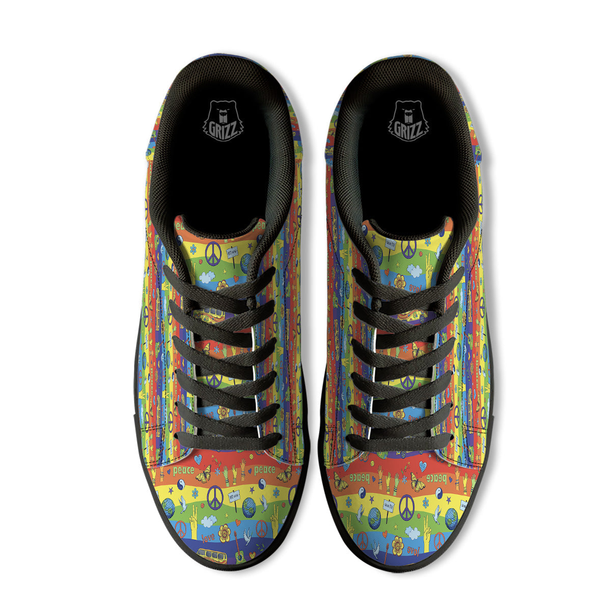 Hippie Drawing Psychedelic Wave Print Pattern Black Low Top Sneakers-grizzshop