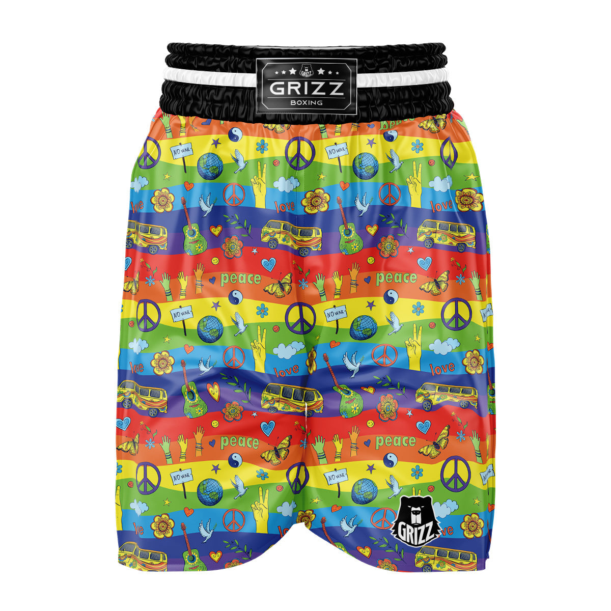 Hippie Drawing Psychedelic Wave Print Pattern Boxing Shorts-grizzshop