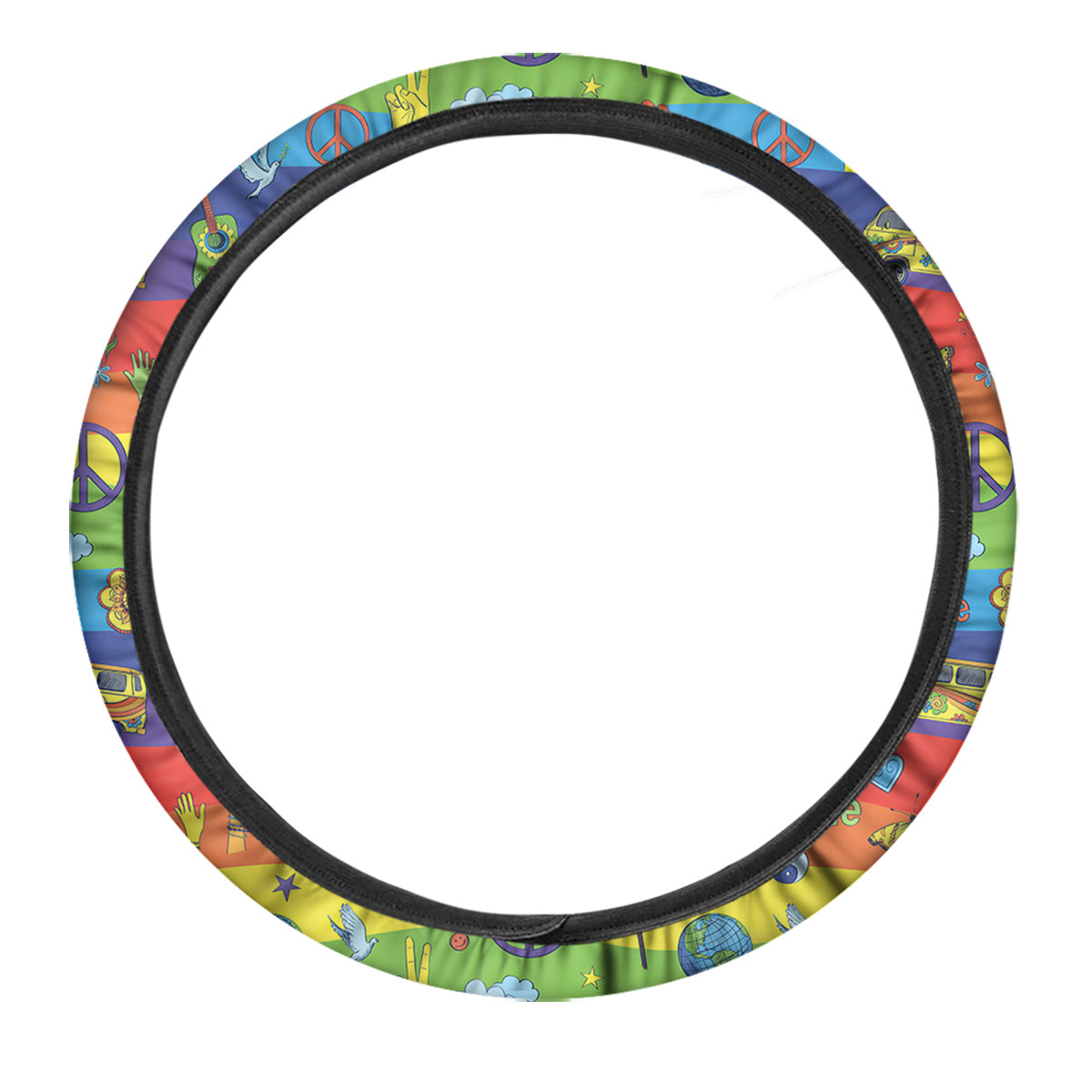 Hippie Drawing Psychedelic Wave Print Pattern Car Steering Wheel Cover-grizzshop