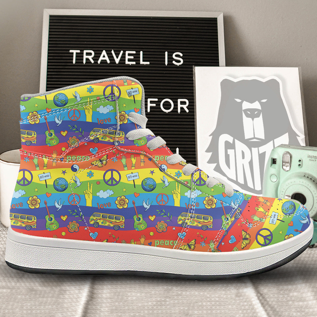 Hippie Drawing Psychedelic Wave Print Pattern High Top Sneakers-grizzshop