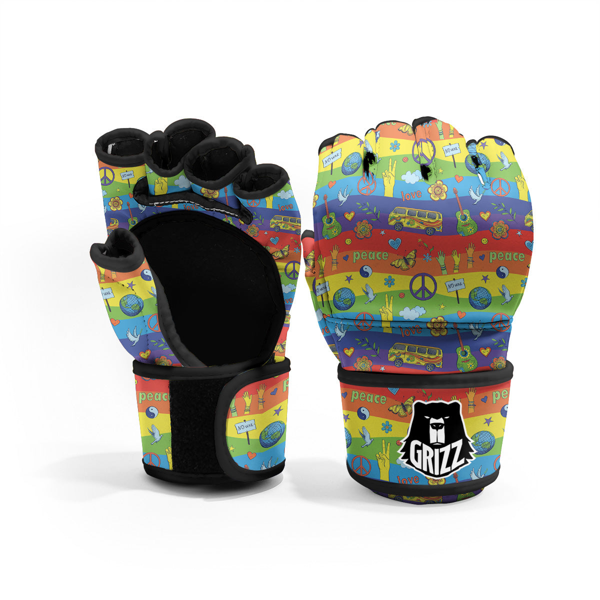 Hippie Drawing Psychedelic Wave Print Pattern MMA Gloves-grizzshop