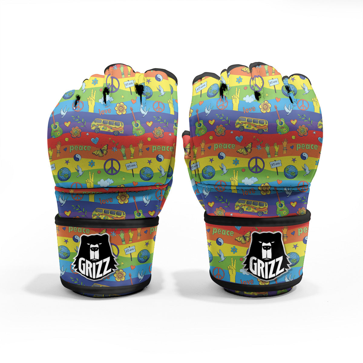 Hippie Drawing Psychedelic Wave Print Pattern MMA Gloves-grizzshop