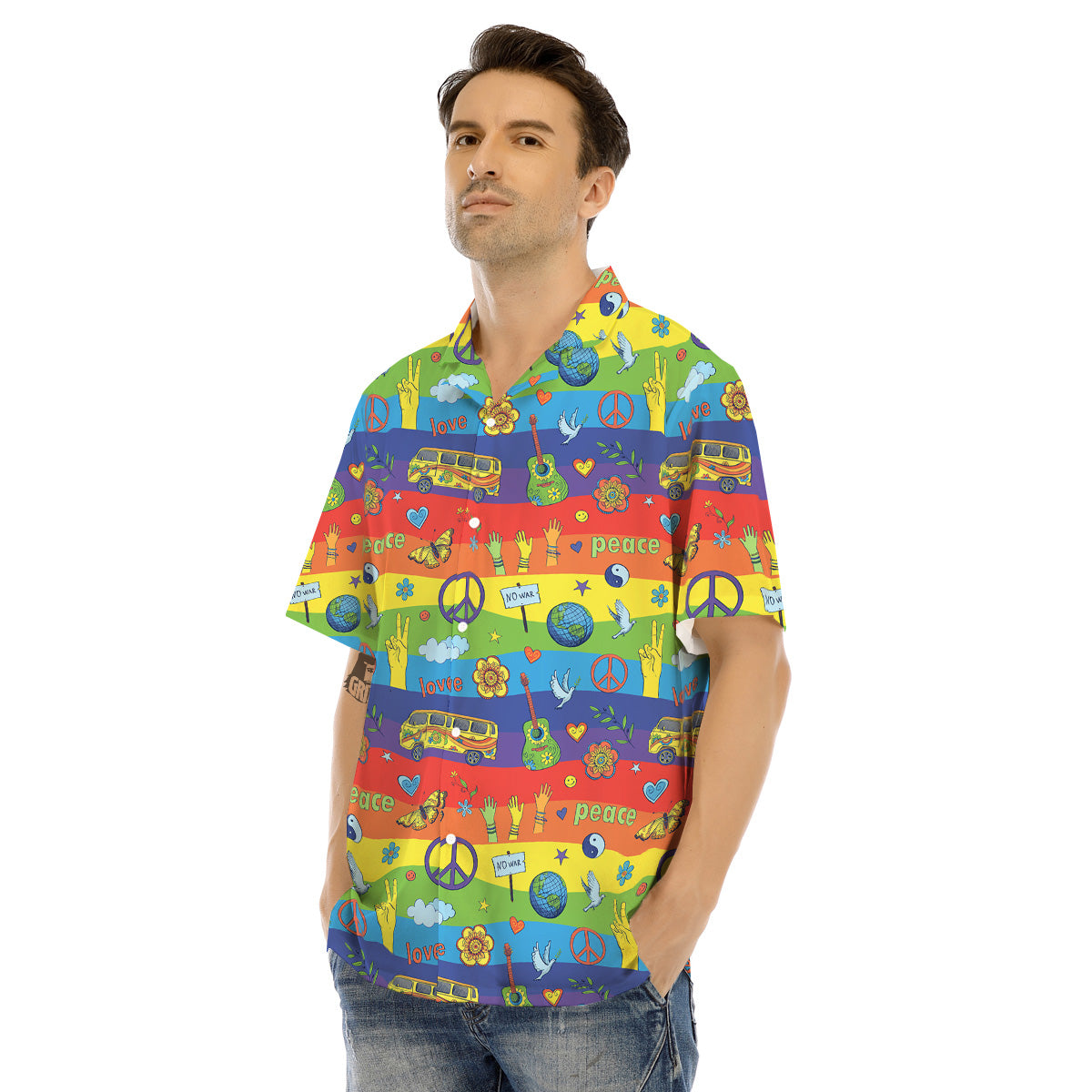 Hippie Drawing Psychedelic Wave Print Pattern Men's Hawaiian Shirt-grizzshop