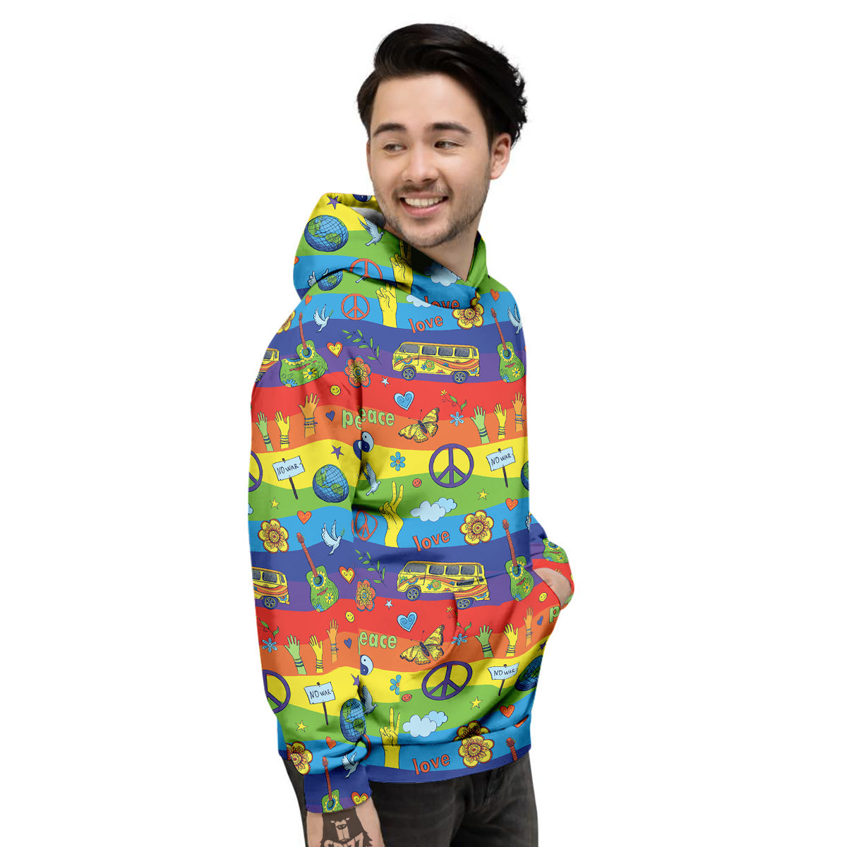Hippie Drawing Psychedelic Wave Print Pattern Men's Hoodie-grizzshop