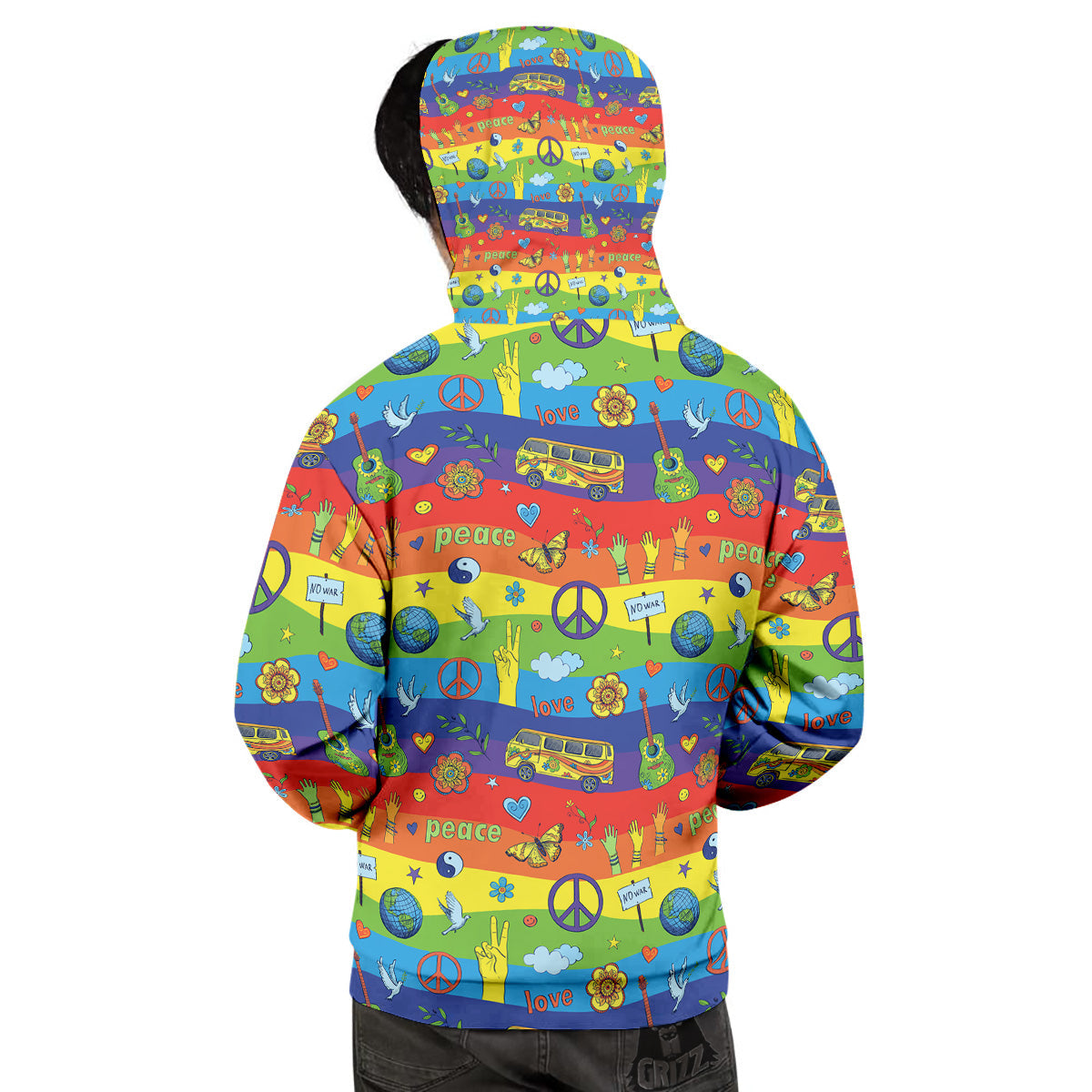 Hippie Drawing Psychedelic Wave Print Pattern Men's Hoodie-grizzshop