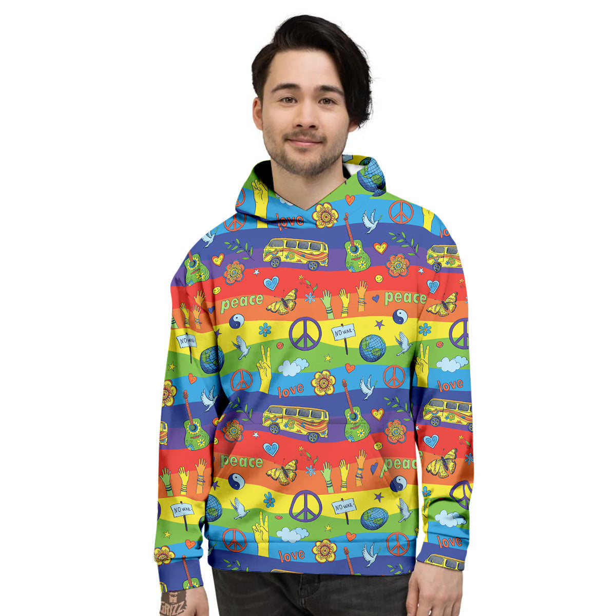 Hippie Drawing Psychedelic Wave Print Pattern Men's Hoodie-grizzshop