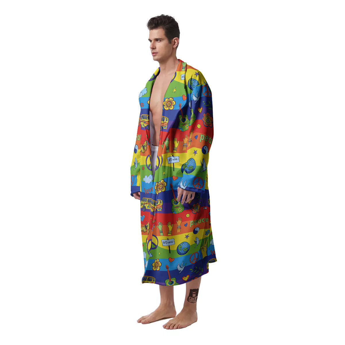 Hippie Drawing Psychedelic Wave Print Pattern Men's Robe-grizzshop