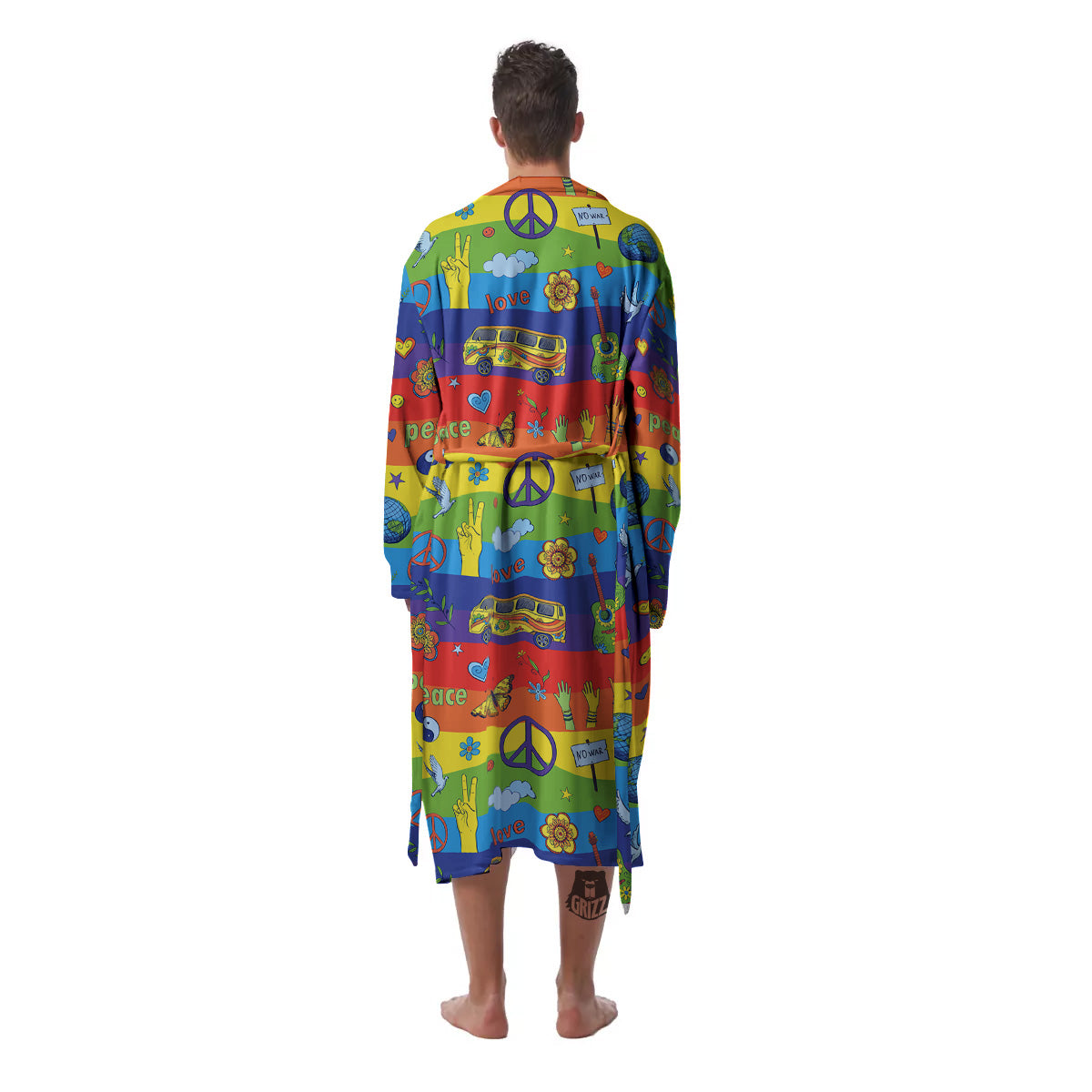 Hippie Drawing Psychedelic Wave Print Pattern Men's Robe-grizzshop