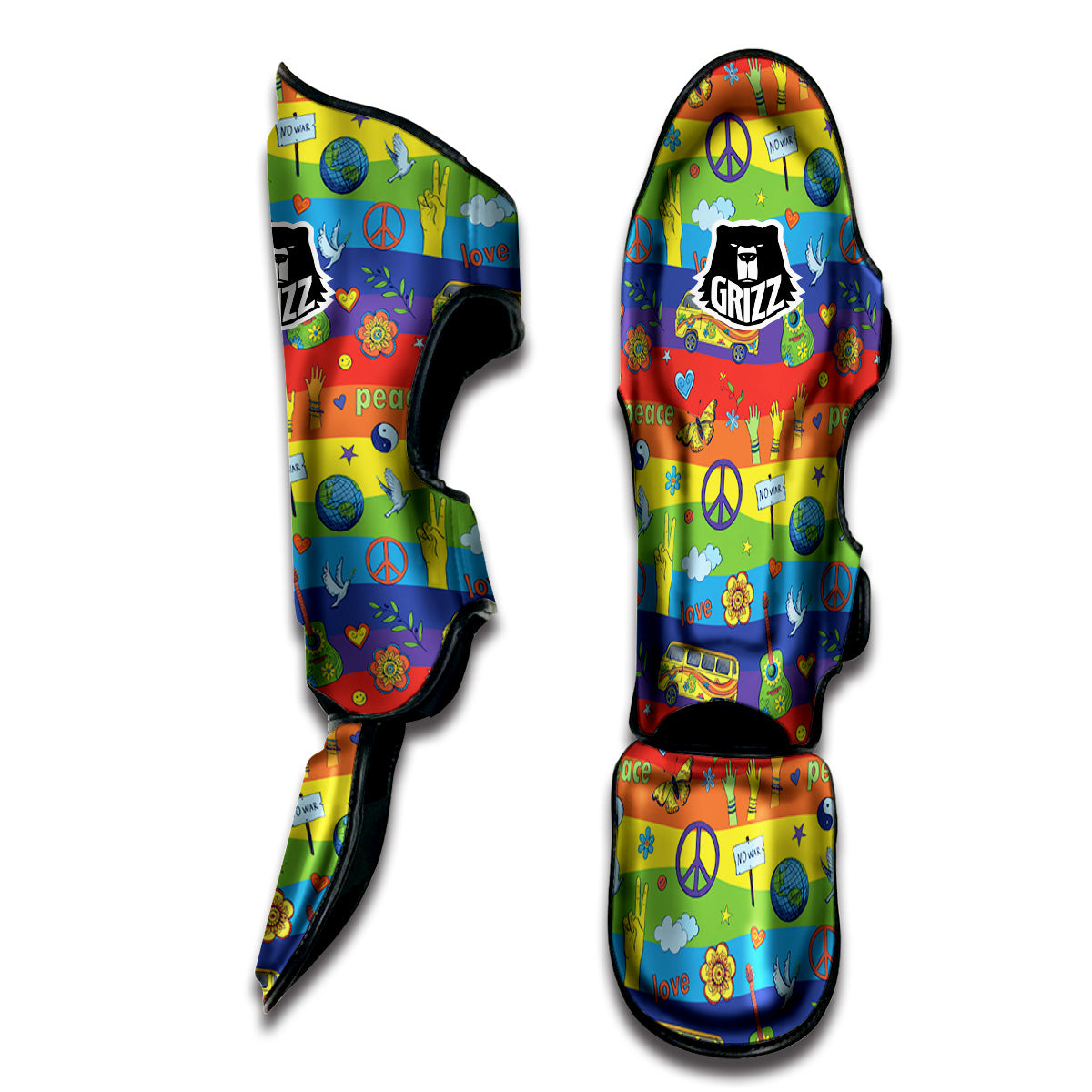 Hippie Drawing Psychedelic Wave Print Pattern Muay Thai Shin Guards-grizzshop