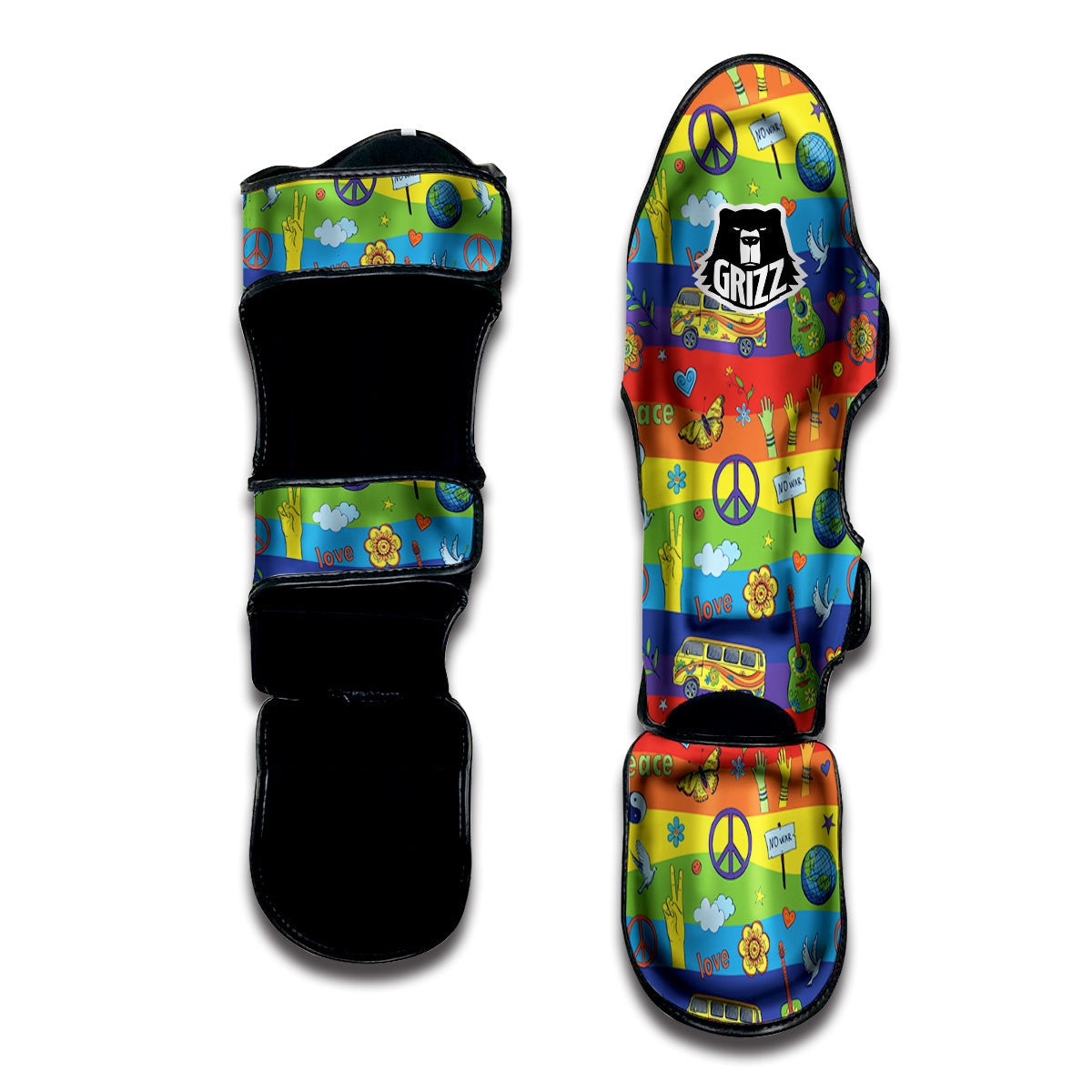 Hippie Drawing Psychedelic Wave Print Pattern Muay Thai Shin Guards-grizzshop