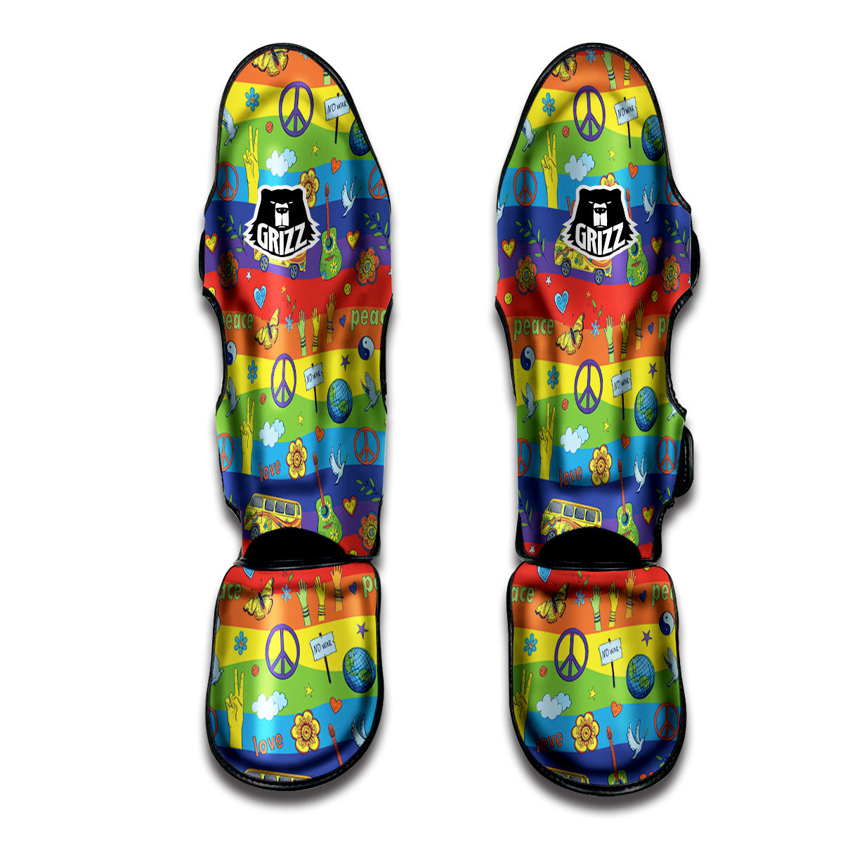 Hippie Drawing Psychedelic Wave Print Pattern Muay Thai Shin Guards-grizzshop